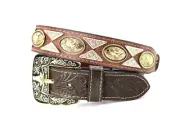 Western Cowboy Belt Rooster Concho Coffee Belt Pants 38 Cinto Vaquero Gallo
