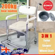 Mobile Shower Toilet Commode Chair Bathroom Bedside Footrest Wheelchair Aluminum