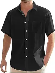 [Generic] Men's Button Down Shirt Short Sleeve Leisure Plain Shirts Summer Beach Shirt Vacation Wedding Shirts with Pocket 2024