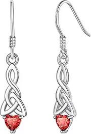 [Silvora] Irish Earrings for Women Sterling Silver Celtic Knot Dangly Earring Dainty Small 12 Months Birthstone Earrings Romantic Gifts for Ladies Mom