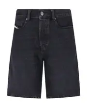 Diesel Logo Patch Denim Shorts 32 Black