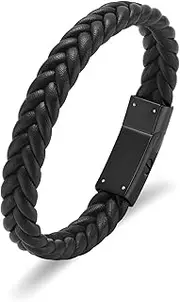 mingkejw Cremation Jewelry Urn Bracelet for Ashes Men's Braided Genuine Leather Stainless Steel Memorial Cuff Bangle Braided Wristband Bracelet Keepsake Jewelry for Loved Ones with Fill Tool, 20cm,