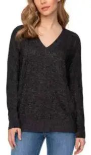 Buffalo David Bitton Ladies' Soft Cozy V-Neck Long Sleeve Top Black Sz L Pleased