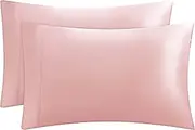 Juicy Couture Satin Pillowcase for Hair and Skin, Pink Standard Size Pillowcase Set of 2 - Silky Satin Cooling Pillow Covers with Envelope Closure