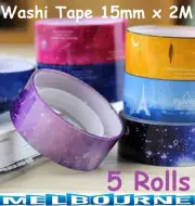 5x WASHI TAPE DYNAMIC COLORFUL 15MM X 2M SCRAPBOOKING CRAFT GIFT WRAP DECORATIVE