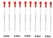 10Pk 0.5ml Glass Graduated Dropper Pipettes Lab Dropper w/ Red Rubber Cap&Scale