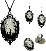 [YWMAN] 4 PCs Goth Raven Jewelry Set, Gothic Crow Necklace, Earrings and Ring, Mystic Witch Jewelry Gifts Halloween Accessories for Women, Medium, Stainless Steel, No Gemstone