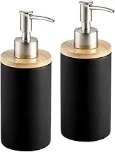 2Pcs Ceramic Dish Soap Hand Soap Dispenser, 400ml Hand Soap Dispenser Set Kitchen Decorative Pump Jar Dispenser Refillable Liquid Wash Dispenser Bottle for Bathroom, Countertop, Kitchen (Black)