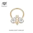 Lottie Bee Pair Diamond Daith 14k Gold Bee Hoop Septum clicker for her