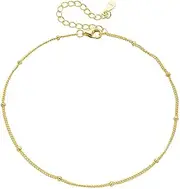 [Generic] 14K Gold Plated Link Chain Anklets for Women | Anklets with Cubic Zirconia Station Charms Beaded Snake Mariner Chains