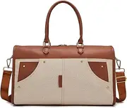 [myfriday] Vintage Canvas & Leather Travel Duffel Bag - Large Weekender Overnight Bag with Wet Pocket - Perfect Carry-On Bag for Gym, Trips, and Business Travel, Brown, Vintage