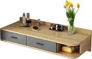 Floating Wall Mounted Desk with Drawer for Bedroom Living Room Home Office Space Saving Computer Desk with Storage (120cm/47.2in Solid Wood Color)