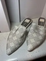 Dolce Vita Sz 9 White Silver Mule Flats New with Box Spring Casual Dress Pants