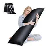 Body Pillow with Satin Pillowcase, Cooling Body Pillows for Adults, Long Black