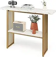 Costway Faux Marble Console Table, 2-Tier Couch Side Table with Anti-Toppling Kit, Long Buffet Table, Entryway Hallway Table for Living Room, Dining Room & Kitchen, White & Gold