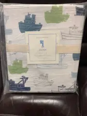 Pottery Barn Kids Twin Easton Tugboats/Boats Sheets Navy Green Grey Blue Lake