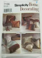 Simplicity 7196 Home Decorating 10 Designer Pillows Donna Lang Sewing Pattern
