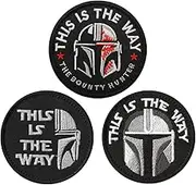 3 Pieces This is The Way Mandalorian Full/Half Helmet Tactical Star War Bounty Hunter Patch Funny Morale Military Emblem Embroidery Hook and Loop Patch for Jacket Backpacks Clothes Vest Uniforms