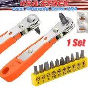Ratcheting Right Angle Screwdriver Hex Drive 90 Degree Offset + 10pc Bits Set!