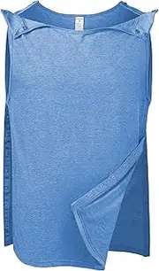 [Codida] Cotton Men's Post Shoulder Surgery Tank Top Clothes After Rotator Cuff Surgery Chemo Port Access Shirt with Snaps, Blue, Medium