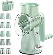 Rotary Grater, Rotary Vegetable Slicer with Handle, Easy to Clean Kitchen Vegetable Slicer with 5 Interchangeable Blades, Strong Suction for Cutting Salad Potato Vegetable Onion Garlic