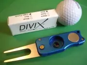 DIVIX GOLF switchblade DIVOT TOOL in BLUE SATIN w/ Pocket Clip -MADE IN THE USA!