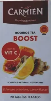 CARMIEN BOOST Rooibos Tea with Echinacea & Honey - 20 Tea Bags per box