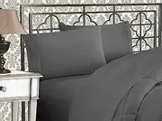 Elegant Comfort Luxurious 1500 Premium Hotel Quality Microfiber Three Line Embroidered Softest 4-Piece Bed Sheet Set, Wrinkle and Fade Resistant, California King, Gray