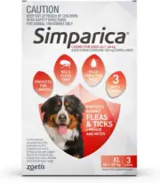 Simparica Fleas and Tick Chewable Tablets for Extra Large 40.1-60 Kg Dog, Red...