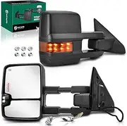 YHTAUTO Towing Mirrors Fit Ram 1500 2009-2018, Ram 2500/3500/4500/5500 10-18, Power Adjusted Heated, Led Backup Puddle Arrow Light, w/Temperature Sensor, Extendable Driver & Passenger Side Car Mirrors