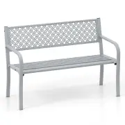 Costway127cm Outdoor Garden Bench Metal with Geometric Lattice Backrest-Grey