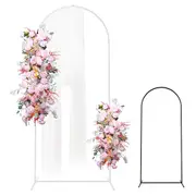 SpringUp 1x2M Metal Oval Wedding Arch Backdrop Background Stand Flower Frame Gate Archway for Party Decoration - White/Black