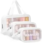 [QYINXIU] TSA Approved Travel Toiletry Bag, 3 X Cosmetic Bag Clear, Clear Bags for Travel, Quart Size Travel Makeup Bag for Women Men (White)