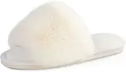 [PARLOVABLE] Women's Fuzzy Faux Fur Slippers Flat Spa Fluffy Open Toe House Shoes Indoor Outdoor Slip on Memory Foam Slide Sandals