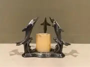 Heavy Pewter Dolphins in a Circle Tea Light Candle Holder