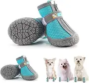 Dog Boots with Mesh, Anti-Slip Soles, Reflective Straps, Turquoise and Grey, 4-Pack (Size 5)