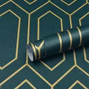 Safiyya Peel and Stick Wallpaper Gold and Dark Teal Wallpaper Geometric Contact Paper Textured Wall Paper Self Adhesive Removable for Walls Vinyl Roll 118"x17.3"