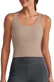 [G4Free] BareFeel Built in Bra Workout Tank Tops Removable Padded Longline Sports Bras Waist Length Athletic Tanks