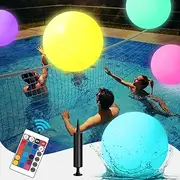 Pool Toys, 5 Packs Light Up Beach Balls, 16" LED Glow in The Dark Beach Balls with 16 Colors Lights and 5 Light Modes,with Remote Control for Adults Outdoor Pool Party Games