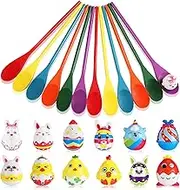 Toulite 12 Sets Egg Spoon Race Game Includes 12 Wood Spoons 12 Easter Relay Race Egg Foam Stress Ball Easter Balance Relay Games Easter Egg Hunt Games for Indoor Outdoor Easter Party Game Supply