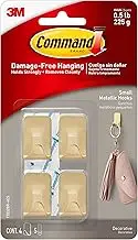 Command Small Metallic Wall Hooks, Total (4 Hooks), Holds up to 0.5 lb, Brass Color, Removable Self Adhesive Hooks, Great for Wall Décor
