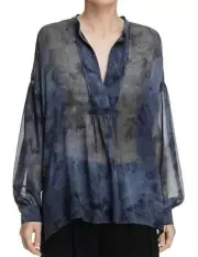 B2 NWT VINCE Coastal Watercolor Print Silk Long Sleeves Blouse Top Size XS $345