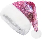 Pink Sequin Santa Hat - Christmas Headwear With Shiny Sequins for Happy New Year - Santa Costume Hat for Adults