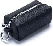 [MFFOR] Leather Coin Pouch Purse for Women, Fashion Minimalist Mini Travel Work Change Wallet with Keychain, Black, Classic