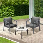 Livsip 3PCS Outdoor Patio Setting Furniture Lounge Set White 50cm Coffee Table
