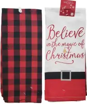 2 Different Thin Flour Sack Towels(15"x25") BELIEVE IN THE MAGIC OF CHRISTMAS,HC
