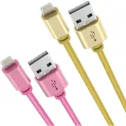 Laser 2m Lightning to USB-A Cable 2 Pack - Pink/Gold