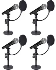 4) Rockville Microphones+Desktop Stands+Pop Filters 4 Recording, Studio, Podcast