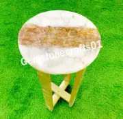 Natural Quartz Agate stone with golden Petrified Table Top, Coffee Table Decor