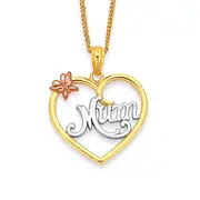 9ct Tri Tone 'mum' Butterfly Open Heart Pendant